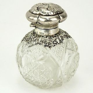 English Silver Mounted Cut Glass Scent Bottle