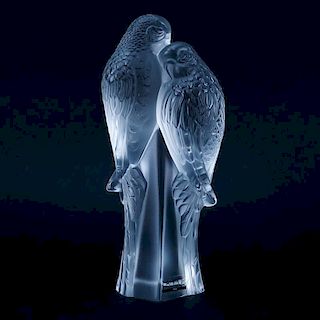 Lalique Crystal "Duex Perruches" Figurine In Box