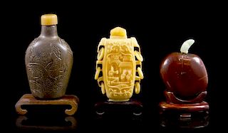 Three Snuff Bottles, Height of tallest 2 5/8 inches.