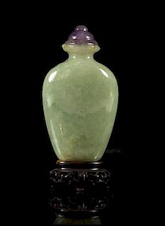 A Jadeite Snuff Bottle, Height overall 3 1/4 inches.