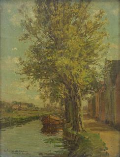 GRAFTON, Robert W. Oil on Canvasboard. Canal with