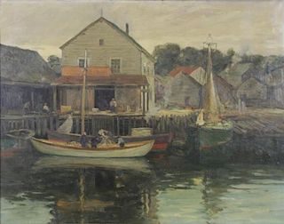 GRUPPE, Charles P. Oil on Canvas. Fishermen in