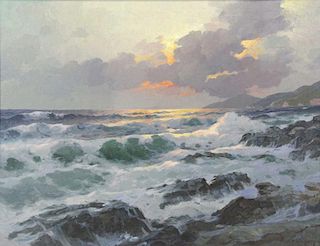 DZIGURSKI, Alex. Oil on Canvas. Sunset Seascape.
