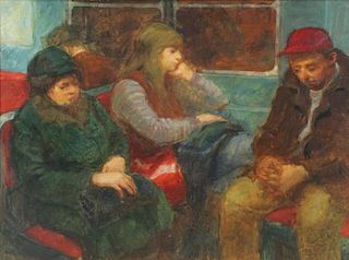 GINSBERG, Max. Oil on Canvas. "Subway Trip"