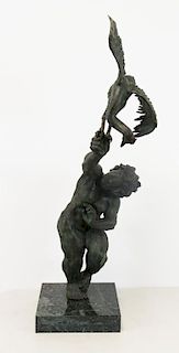 SELZER, Benton. Bronze Sculpture. Woman with Crane