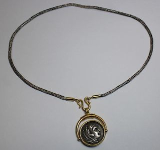 JEWELRY. 22kt Gold Mounted Greek Coin.