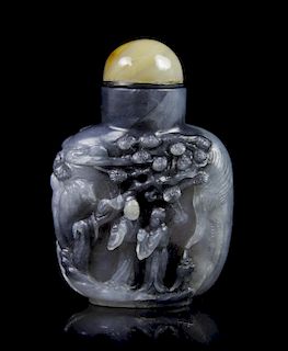 A Black and White Nephrite Jade Snuff Bottle, Height 2 5/8 inches.