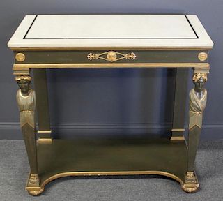 Paint and Gilt Decorated Figural Marbletop Console