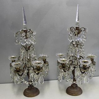 Pair of Fine Quality Antique Bronze and Crystal