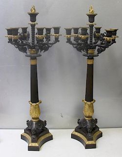Fine Pair of Antique Patinated and Gilt Bronze