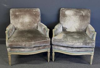 Pair of Down Filled Louis XVI Style Arm Chairs.