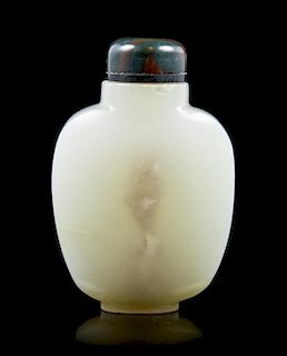 A White Jade Snuff Bottle, Height 2 1/8 inches.