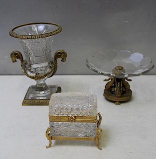 Lot of Antique Bronze Mounted Crystal Items.