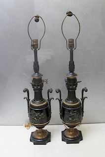 A Pair of Antique Patinated Bronze Classical Style