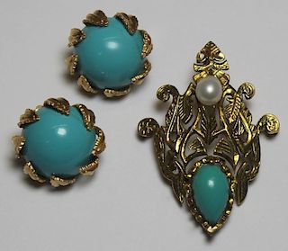 JEWELRY. 14kt Gold and Turquoise Jewelry Grouping.