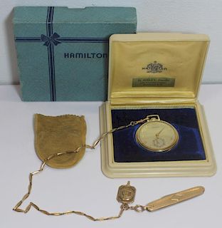 JEWELRY. Hamilton 14kt Gold Open Face Pocket Watch