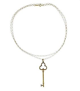 Tiffany &amp; Co Keys 18k Gold Trefoil Key Pendant Necklace