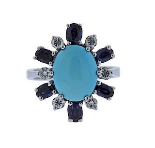 18K Gold Diamond Sapphire Turquoise Ring