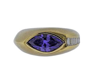 18K Gold Diamond Purple Gemstone Ring