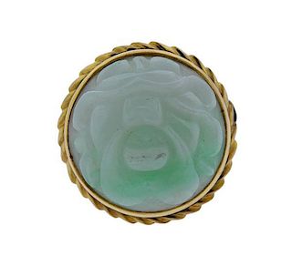 18K Gold Carved Jade Dome Ring