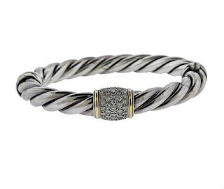 David Yurman K Gold Sterling Diamond Cable Bracelet