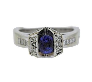 18K Gold Diamond Blue Gemstone Ring