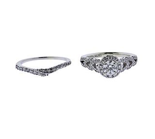 Vera Wang 14K Gold Diamond Blue Stone Engagement Ring Set
