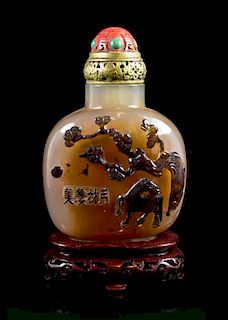 A Large Carved Agate Snuff Bottle, Height 3 inches.