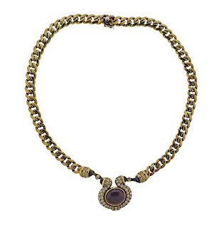 18K Gold Diamond Ruby Sapphire Pendant Necklace