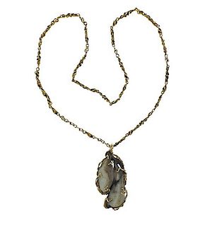 14K Gold Agate Free Form Pendant Necklace