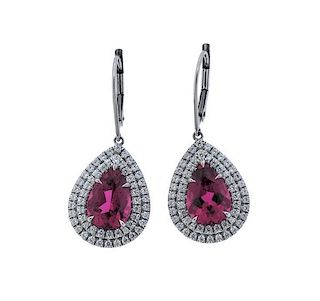 Tiffany &amp; Co Soleste Platinum Diamond Tourmaline Earrings