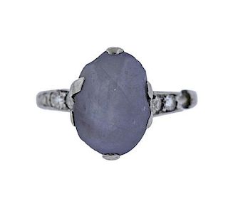 Art Deco Platinum Diamond Star Sapphire Ring