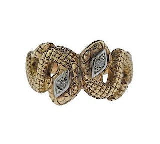 14K Gold Diamond Snake Ring