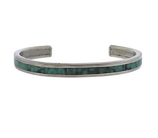 Robin Banteah Silver Green Stone Cuff Bracelet