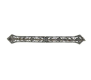 Art Deco Platinum 14K Gold Diamond Bar Pin