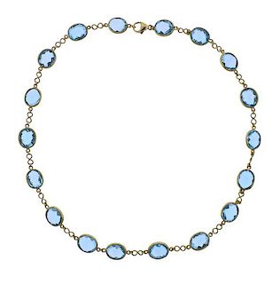 18K Gold Blue Gemstone Station Necklace