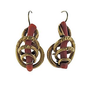 Antique 18K Gold Coral Earrings