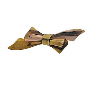 Retro 14K Two Tone Gold Bow Brooch