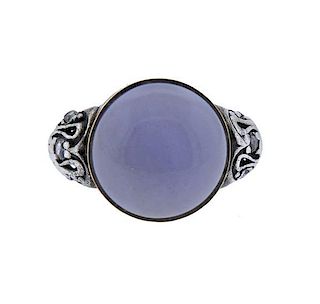Antique 14K Gold Silver Diamond Chalcedony Rong