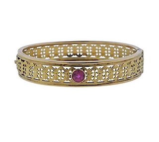 14K Gold Pink Gemstone Bangle Bracelet
