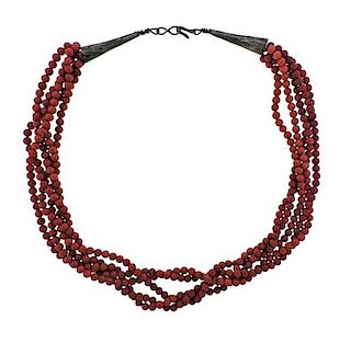 Sterling Coral 5 Strand Necklace