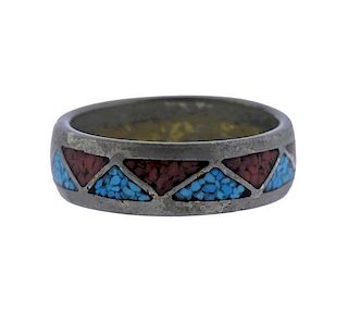 Sterling Turquoise Coral Band Ring
