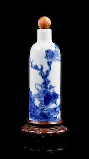 A Blue and White Cylindrical Snuff Bottle, Height 2 3/4 inches.