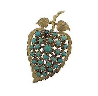 14K Gold Turquoise Brooch Pendant