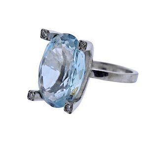 18K Gold 16.5ct Aquamarine Diamond Cocktail Ring
