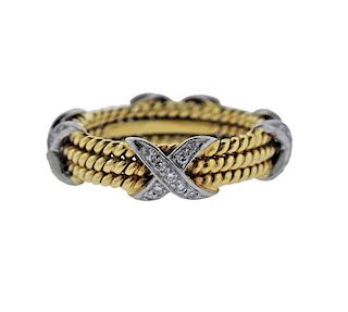 Tiffany &amp; Co Schlumberger 18K Gold Platinum Diamond X Ring