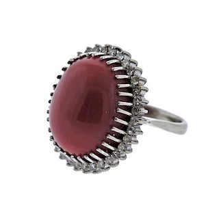 14K Gold Diamond Coral Cocktail Ring