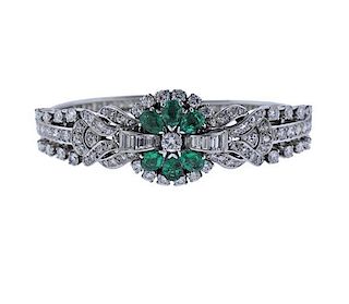 Gubelin Platinum Diamond Emerald Lady&#39;s Bracelet Watch