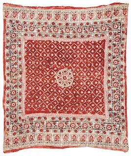 19th C. Central Asian Bokhara Blockprint Cloth: 66'' x 74''