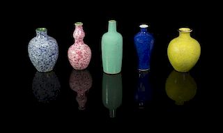A Group of Twenty-One Porcelain Snuff Bottles, Height of tallest 3 1/2 inches.